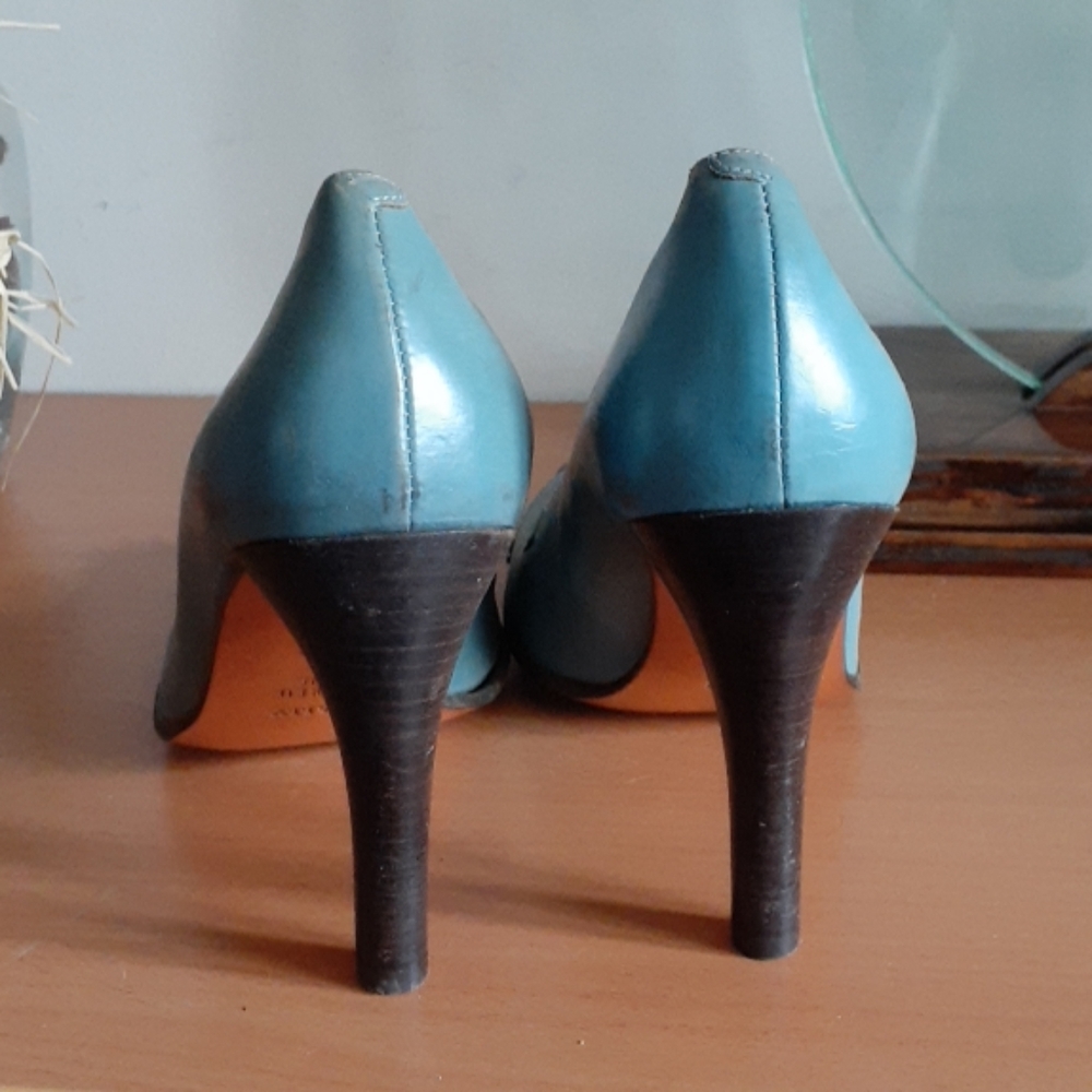 Bally Taramia BLUE Leather Heel Loafers 38 - Picture 3 of 8